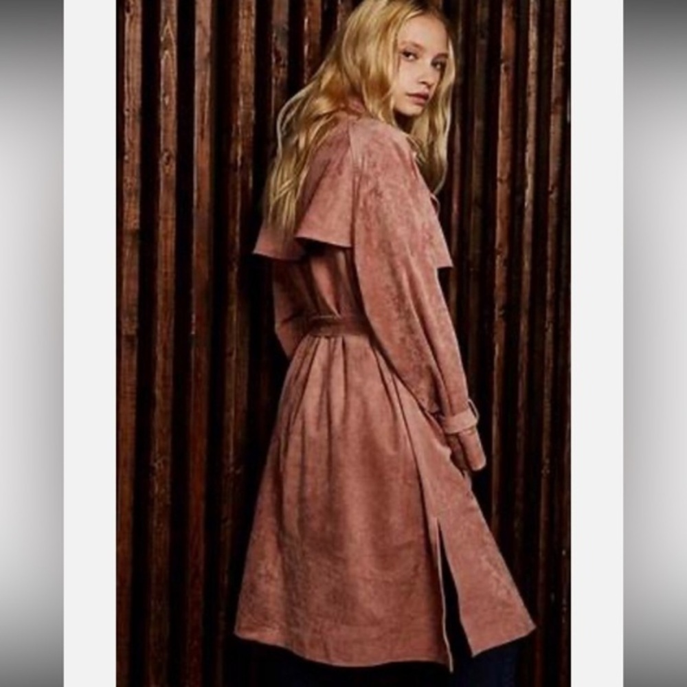 Oat New York Suede Blush long tie belt Trench Coat Medium with pockets